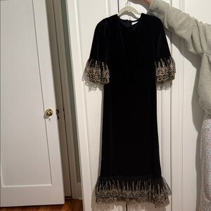Pomander Place Black Maxi Dress with Gold Lace